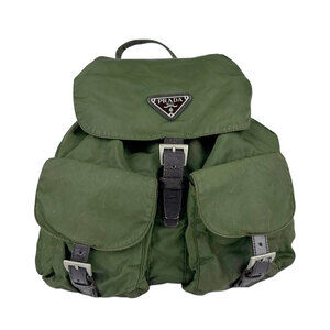 Prada backpack Khaki Green Dark Brown Black silver